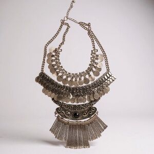 Vintage Silver Color Layered Artisan Necklace